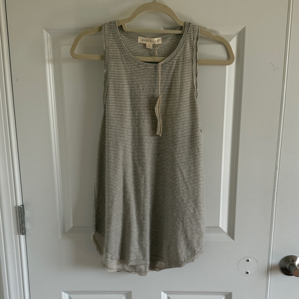 NWT lovestitch Gray and Beige Striped Tank Top Size Medium
